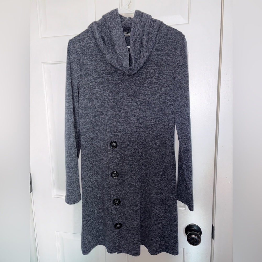 Charcoal Cowl Neck Sweater with Button Accents